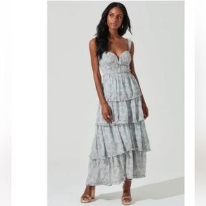 NWT Astr Strapless Blue Floral Tiered Dress Sz Small (s)